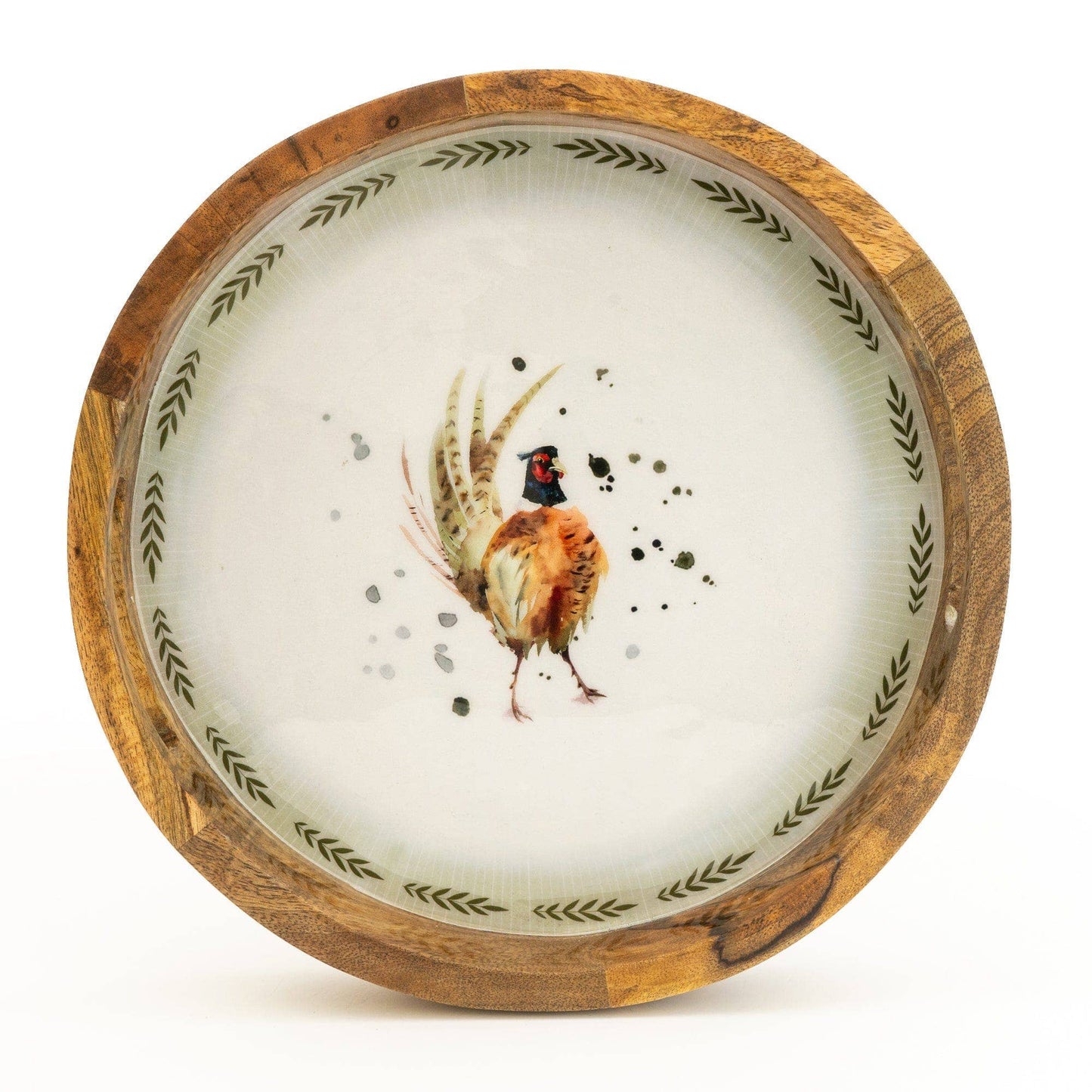 Round Wooden Tray Pheasant 30cm