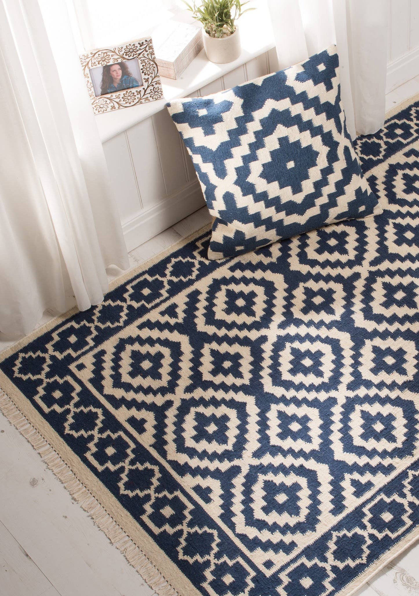 Samarkand Large Kilim Cushion Cover, Indigo
