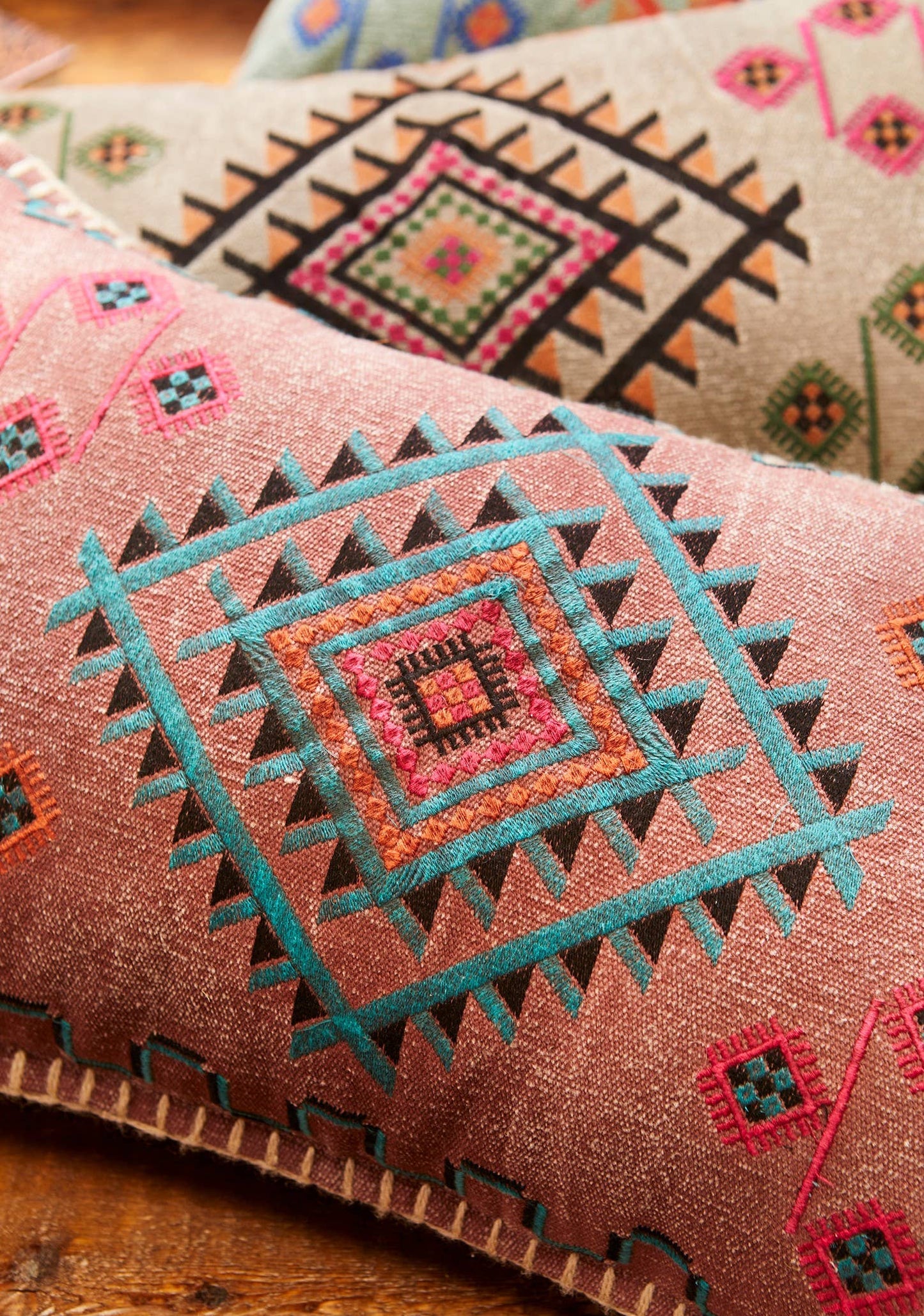 Satara Embroidered Stone Wash Cushion Cover
