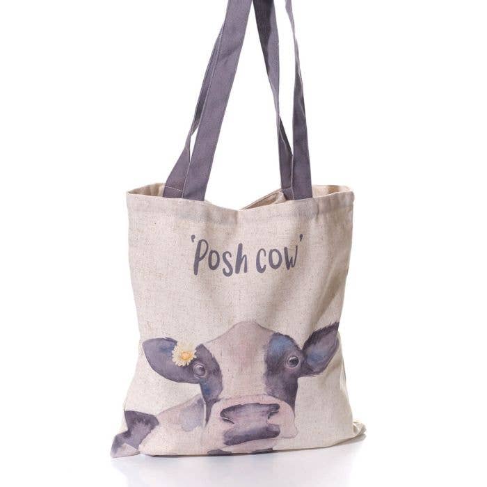 Farm Life Posh Cow Polyester With Linen Tote Bag