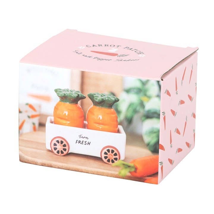 Carrot Patch Salt and Pepper Shakers in Wagon