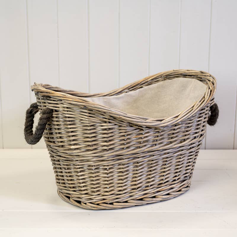 Oval Log Basket With Rope Handles