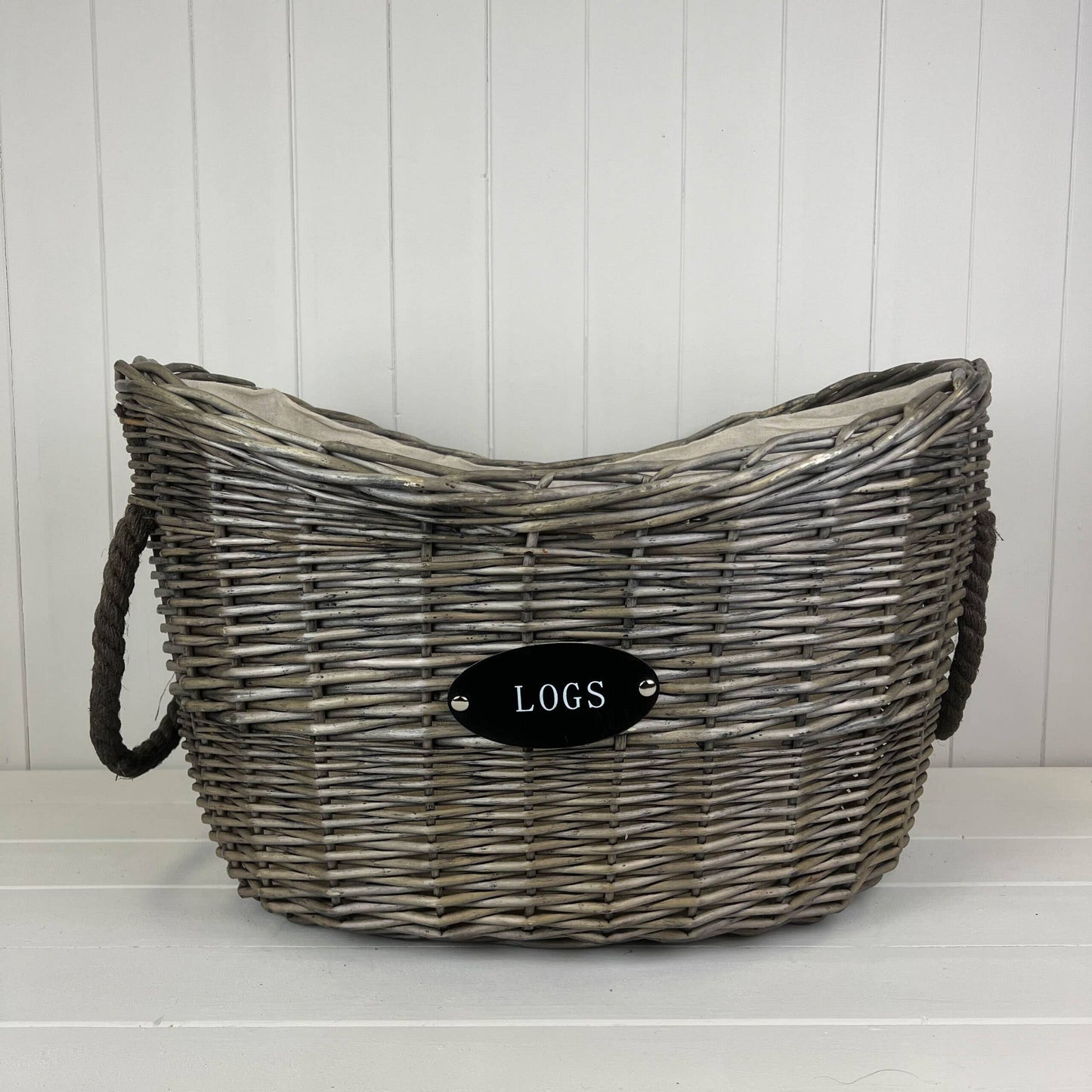 Oval Tapered Log Basket With Two Hessian Ears