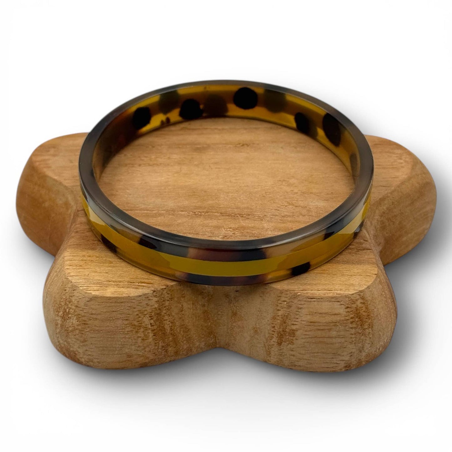 Buffalo horn bangle 1 cm Leopard & mustard C99