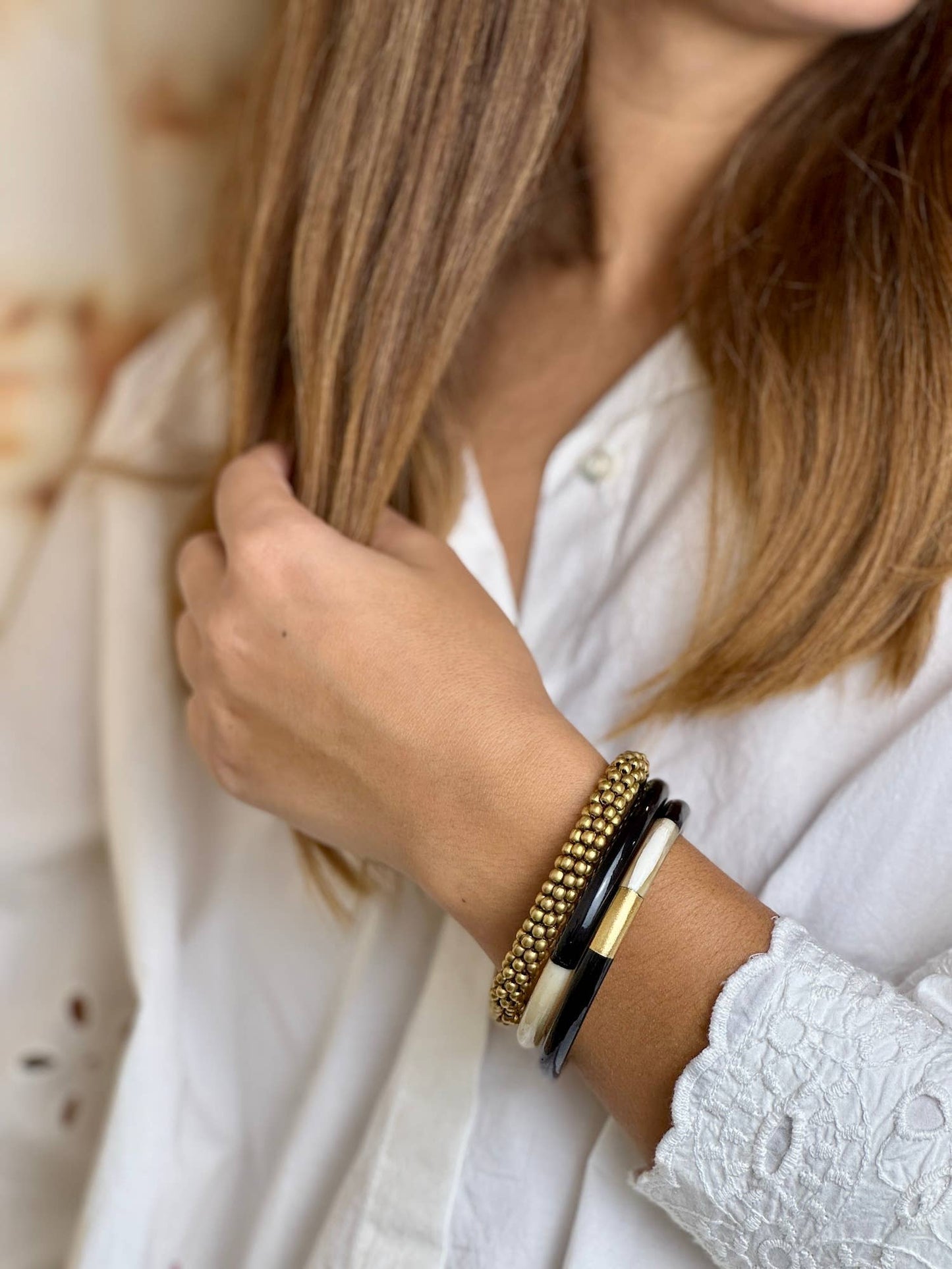 Lacquered buffalo horn bangle Multicolor Black Gold