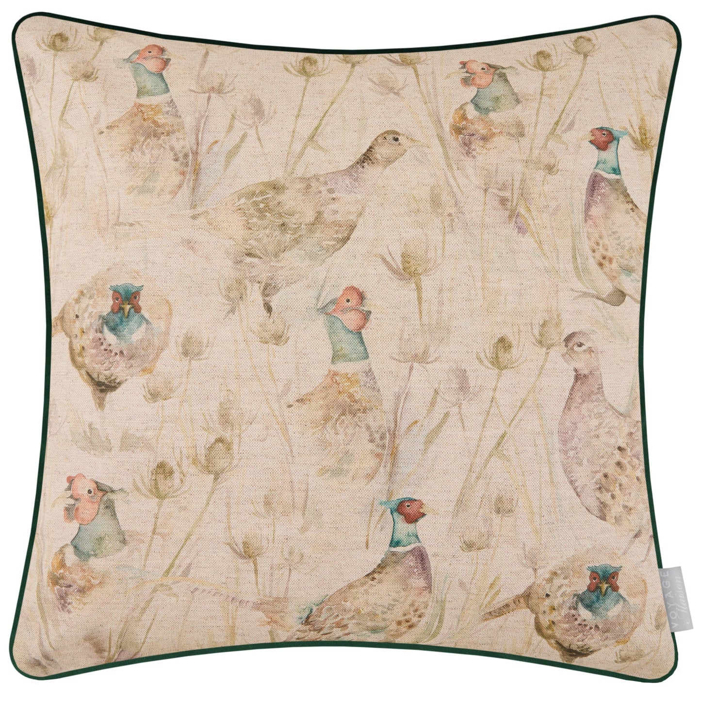 Bowmont Pheasant Printed Piped Cushion Natural