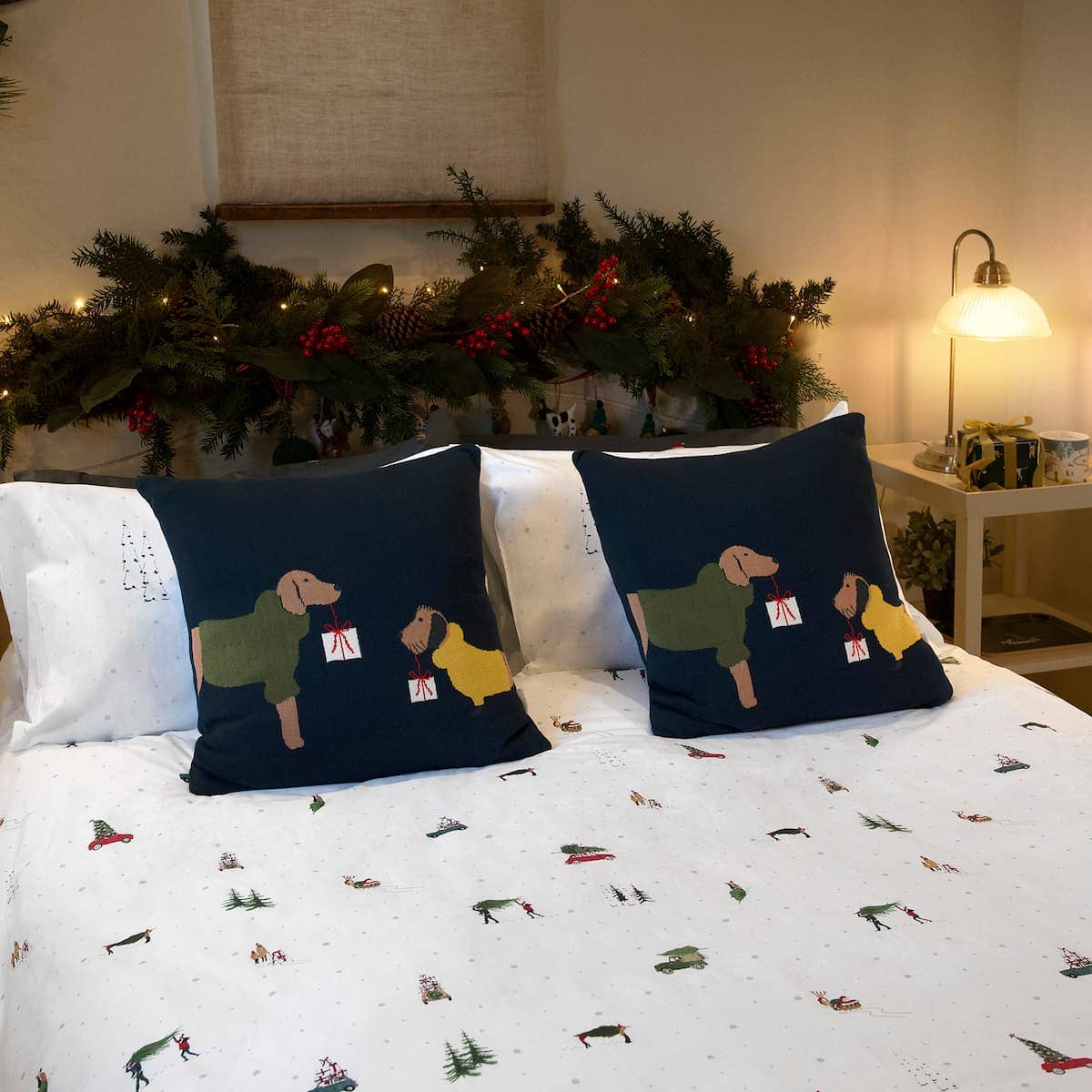 Christmas Dogs Knitted Cushion