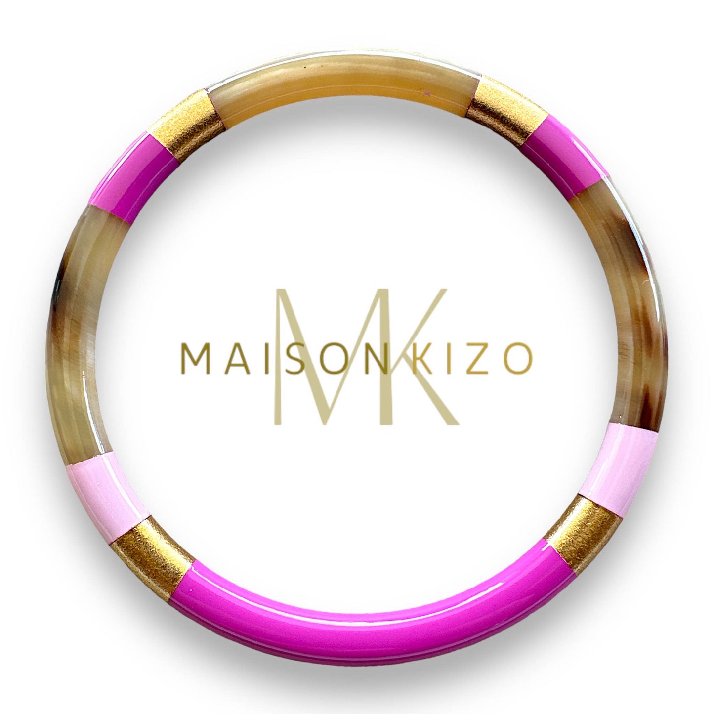 Fushia, Pink and Gold Buffalo Horn Lacquered Bangle