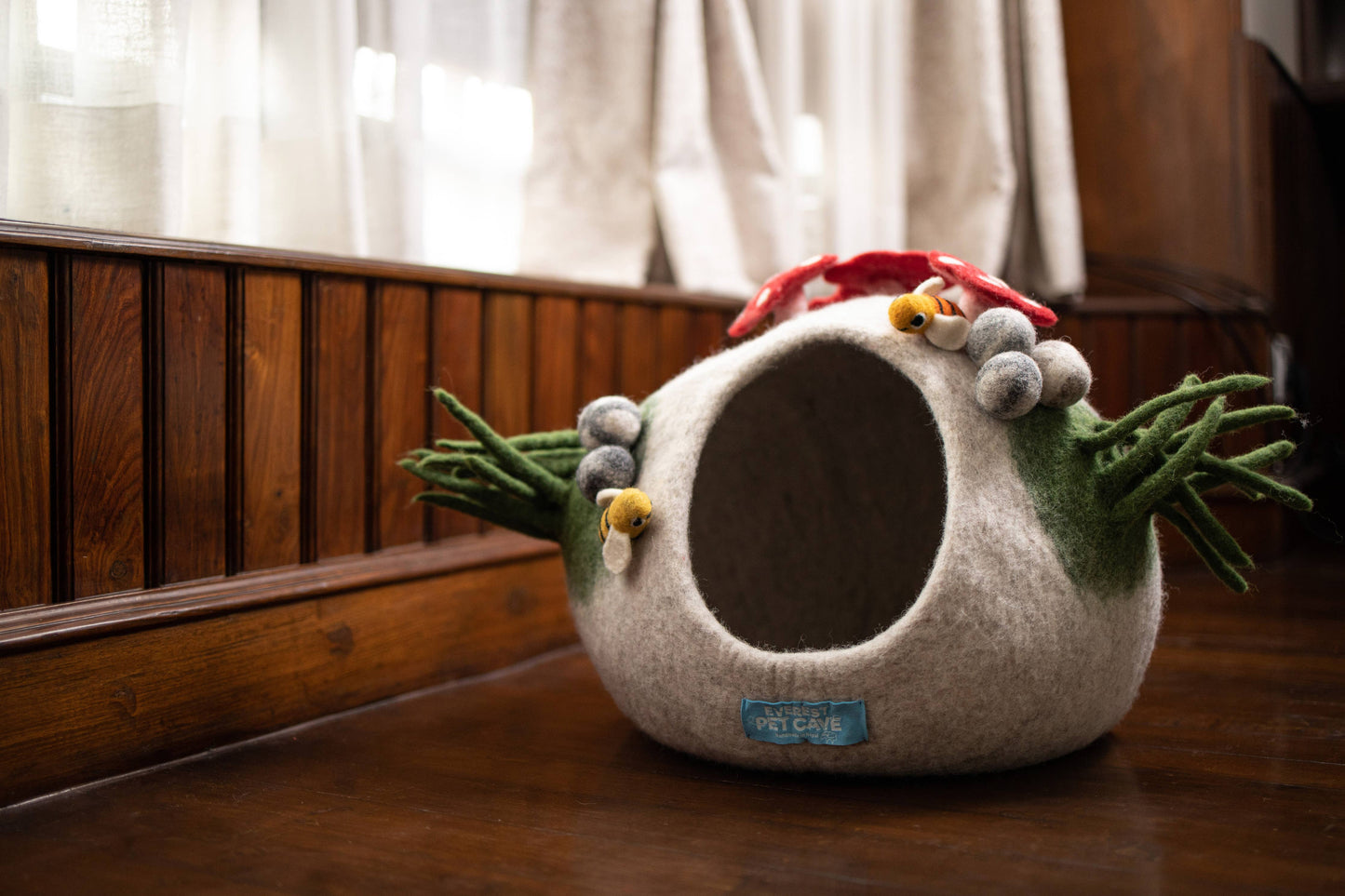 Cat Cave Bee Home, 100% Wool, Felted, Handmade, Grey