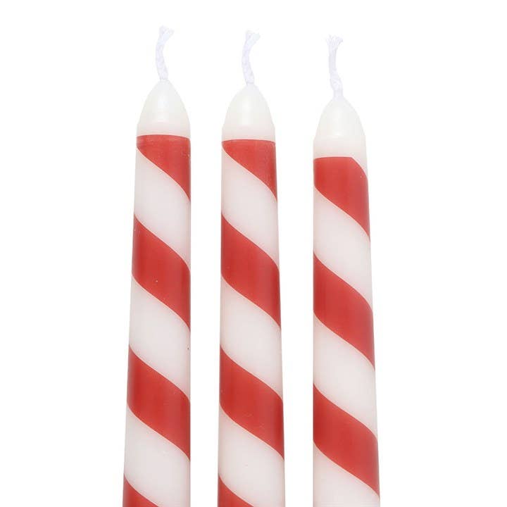 Set of 3 Candy Cane Stripe Christmas Taper Candles