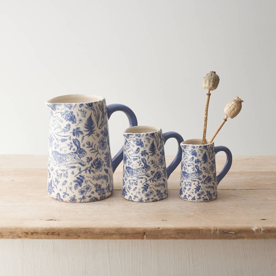 Blue Hare Floral Jug, 9cm