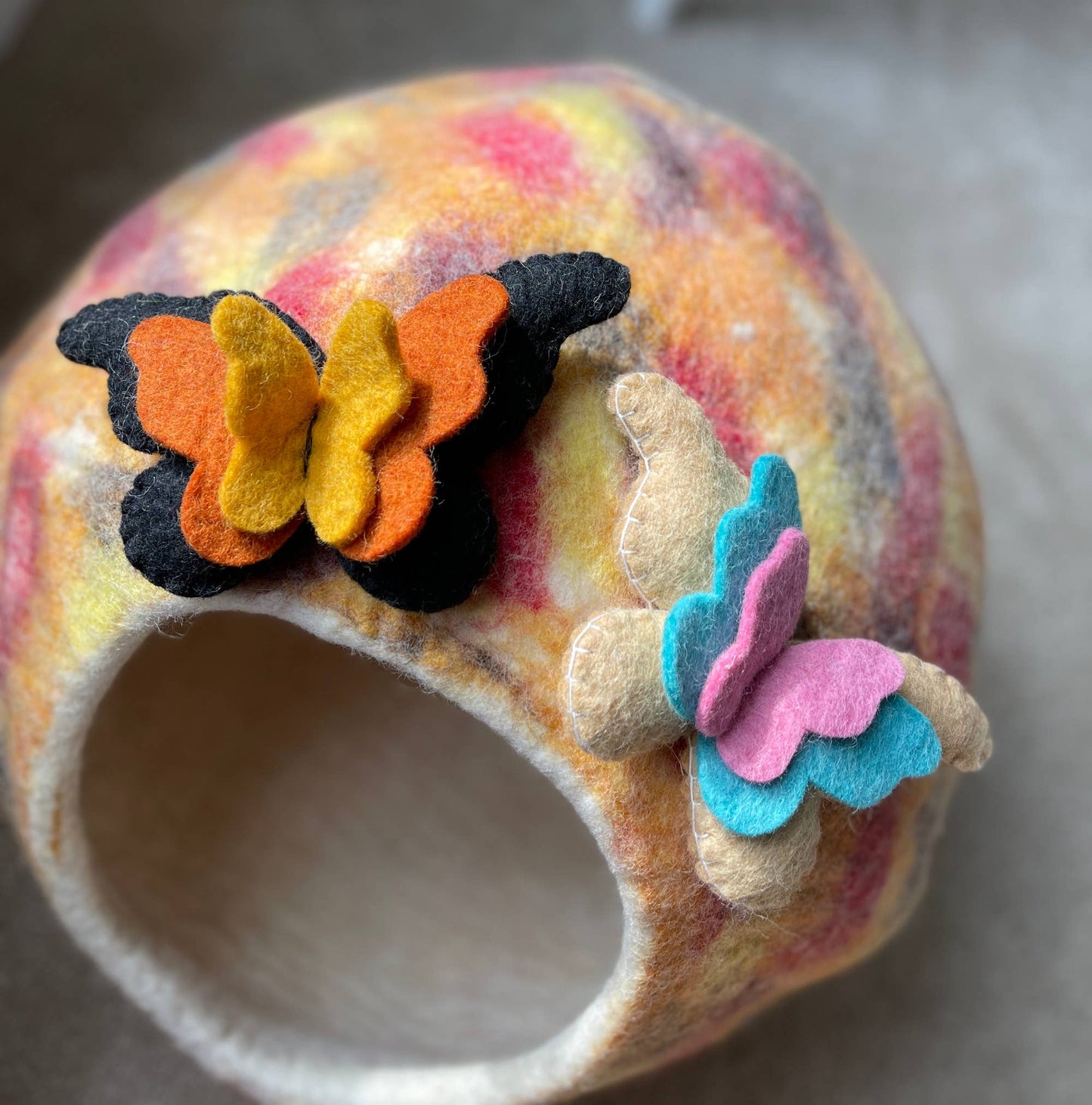 Pet Cave Orange Butterfly, 100% Wool, Felted, Handmade