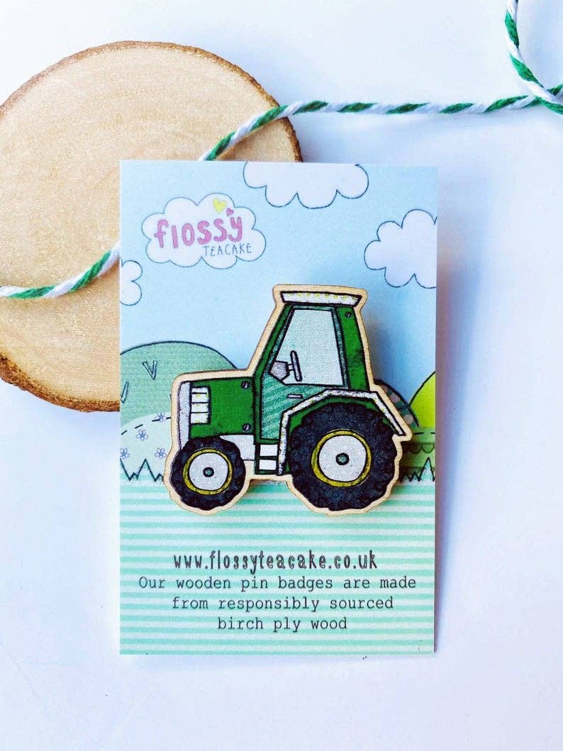 Tractor Wooden Pin Badge