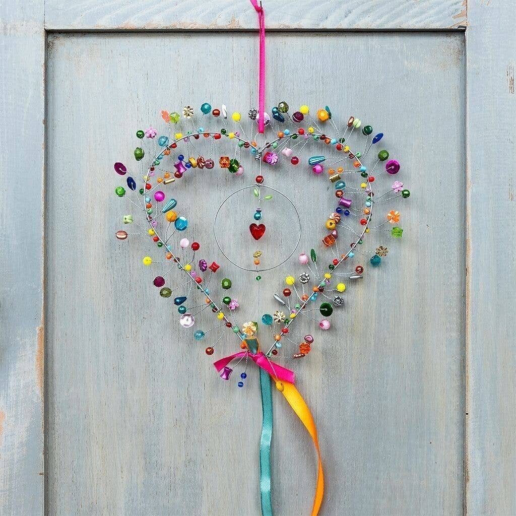 Handmade Beaded Heart Decoration (17X17cm) - Multi-Coloured