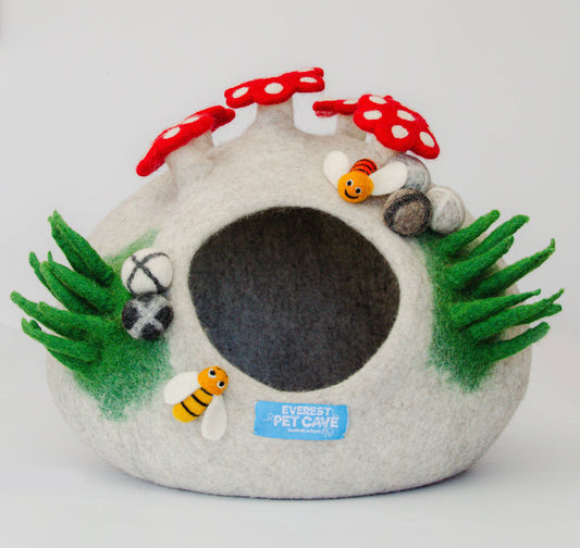 Cat Cave Bee Home, 100% Wool, Felted, Handmade, Grey