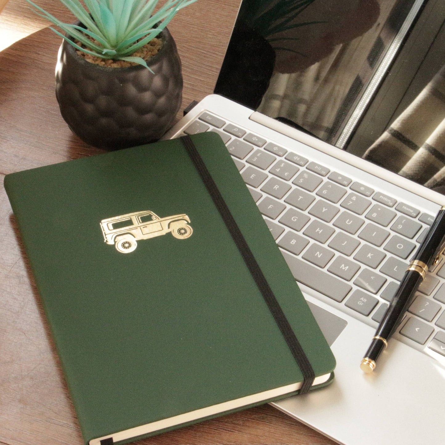 Land Vehicle Embossed Lined A5 Notebook Green