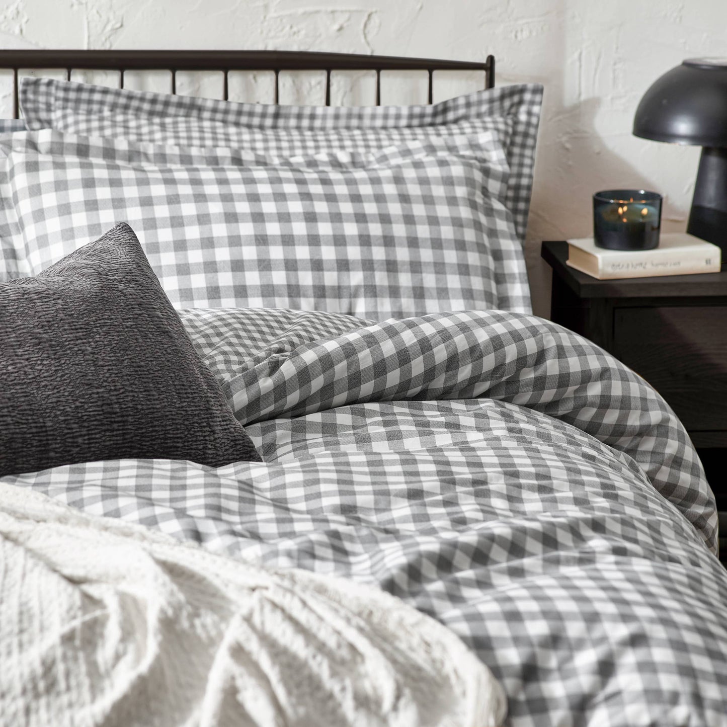 Barton Check Reversible Duvet Cover Set Grey
