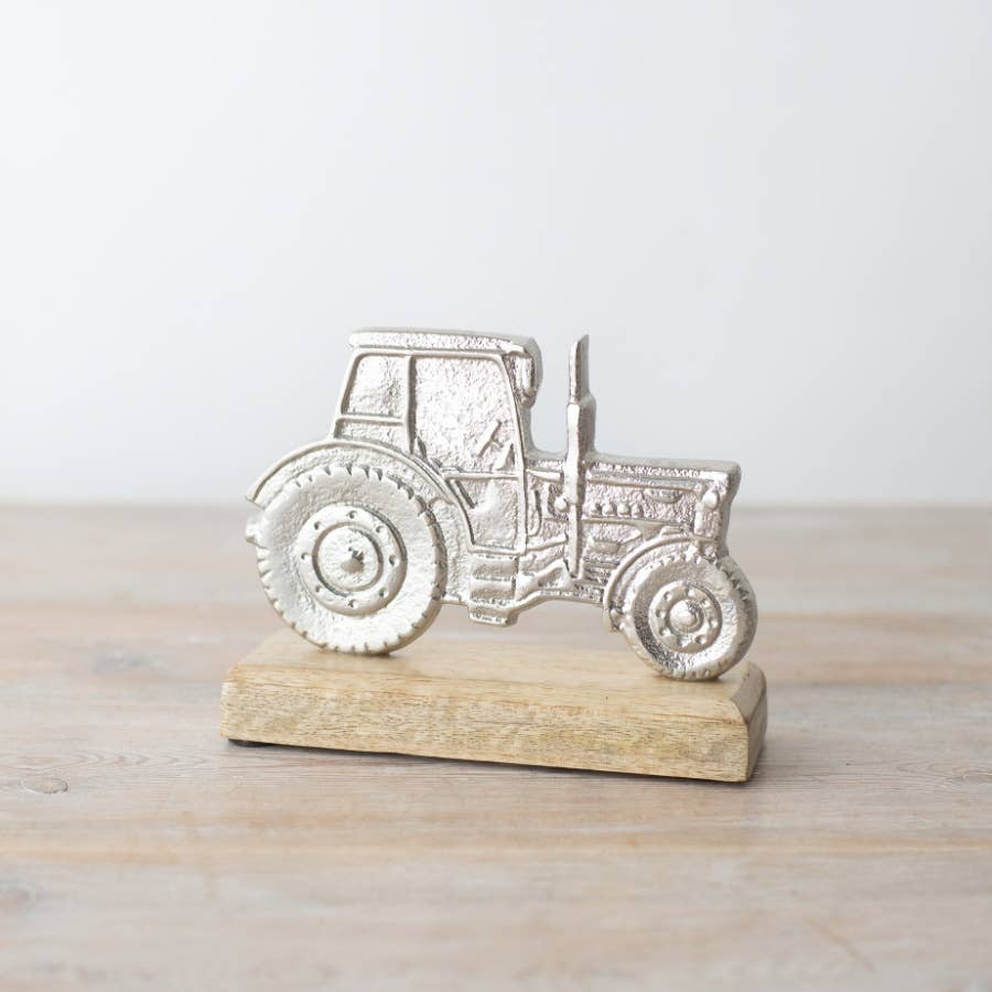 Tractor on Wood Base Deco, 15cm