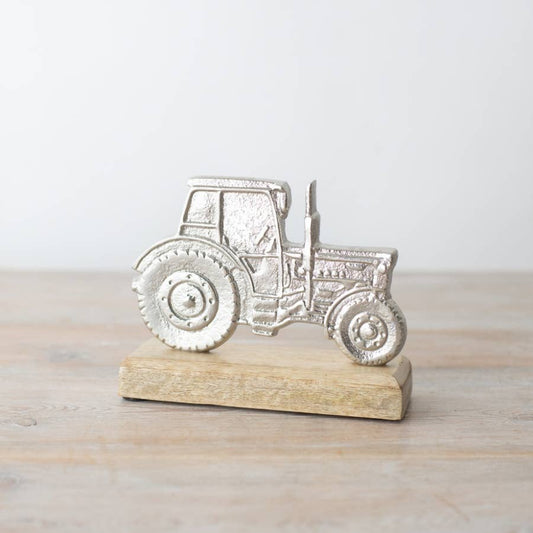 Tractor on Wood Base Deco, 15cm