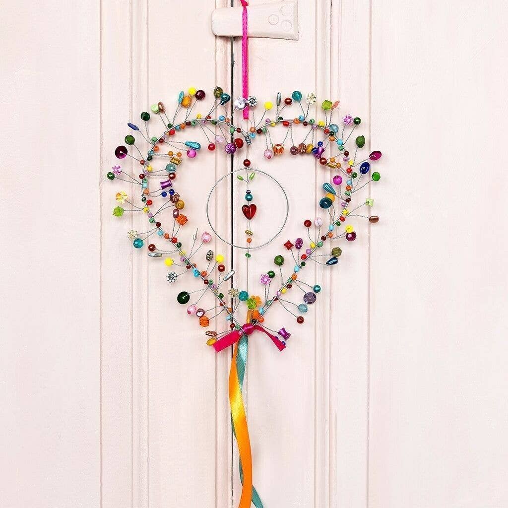 Handmade Beaded Heart Decoration (17X17cm) - Multi-Coloured