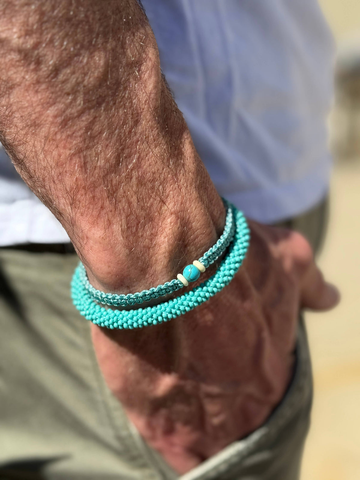 Macramé-style woven bracelet for MEN - Turquoise 05