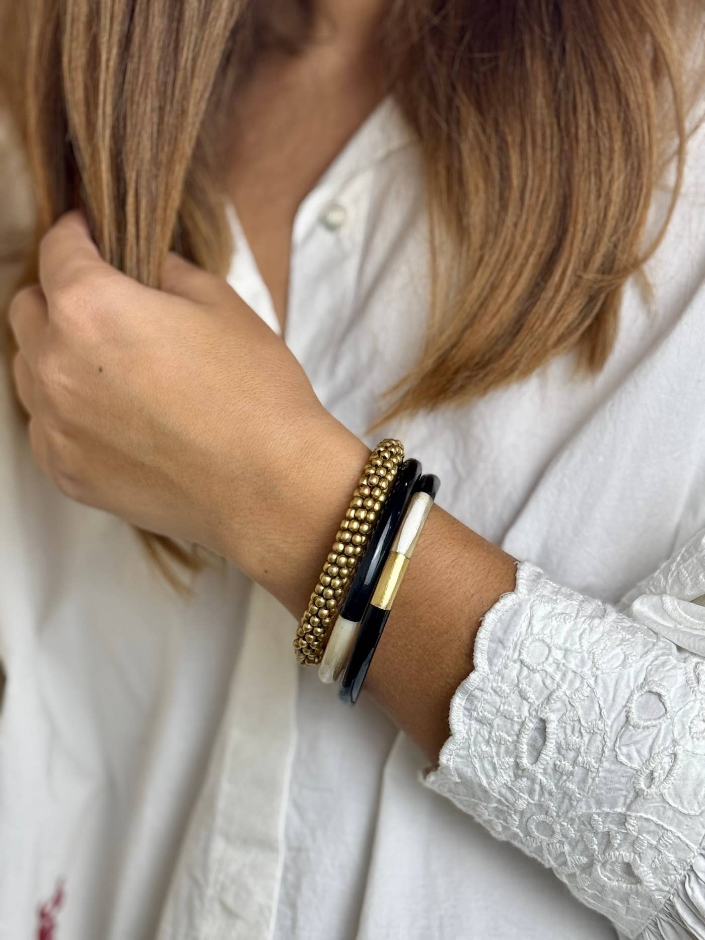 Lacquered buffalo horn bangle Multicolor Black Gold