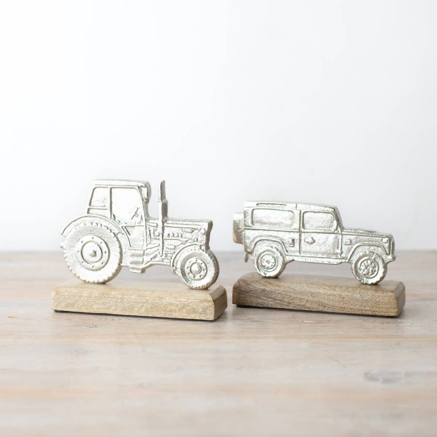 Tractor on Wood Base Deco, 15cm