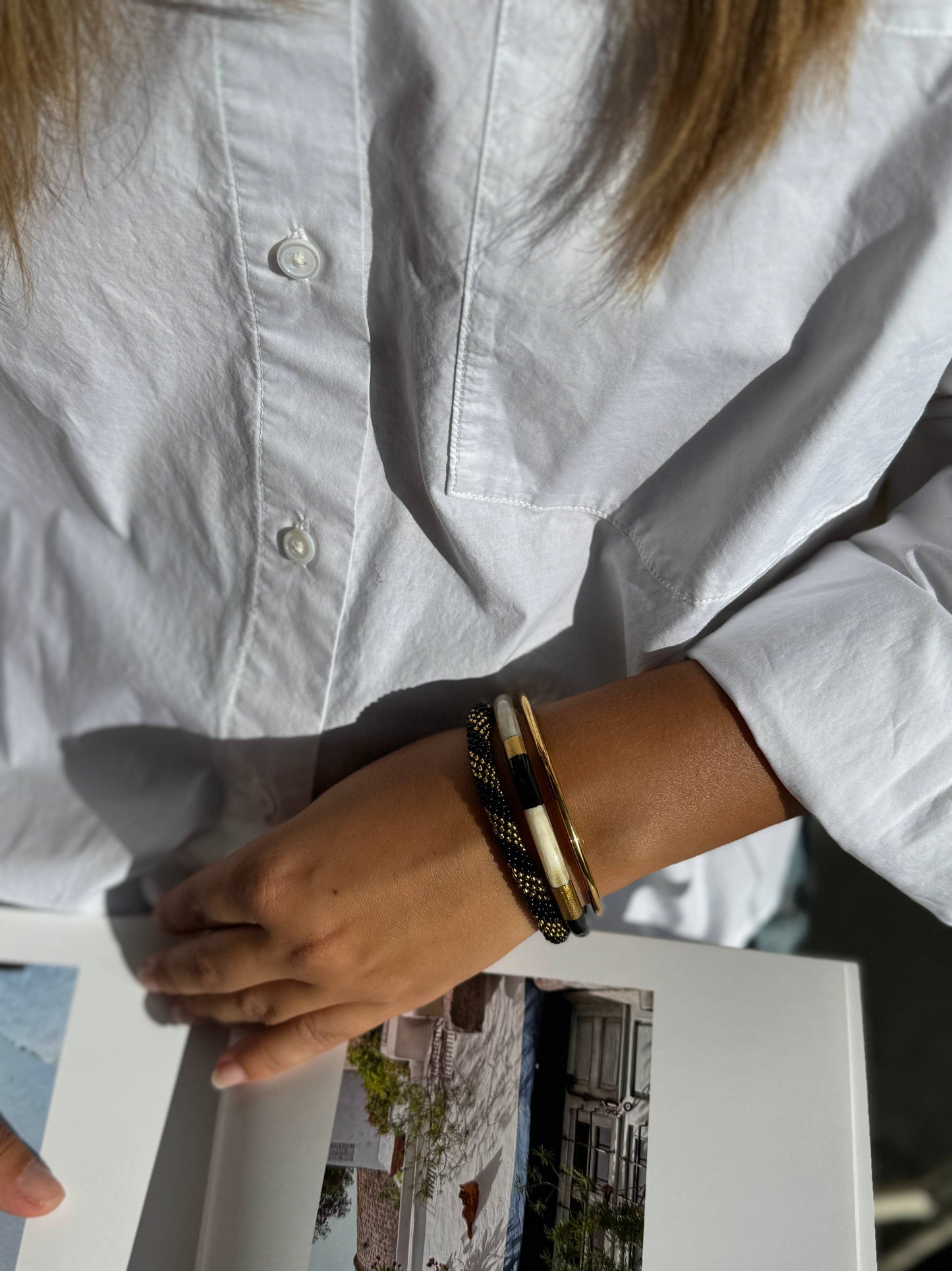 Lacquered buffalo horn bangle Multicolor Black Gold