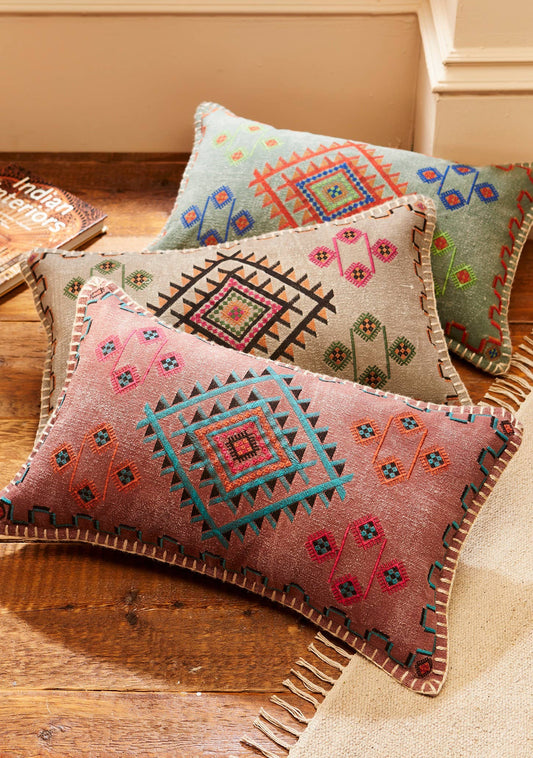 Satara Embroidered Stone Wash Cushion Cover