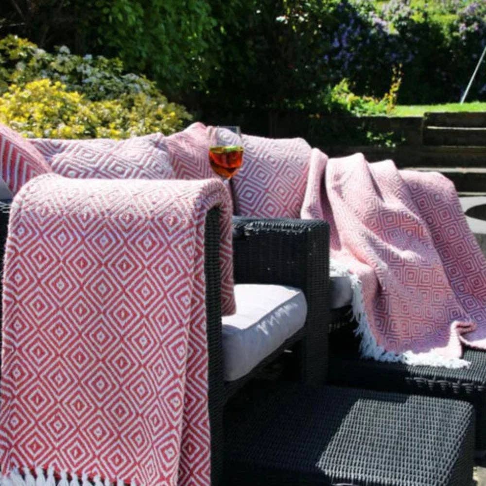 Woven Diamond Throw Coral Pink