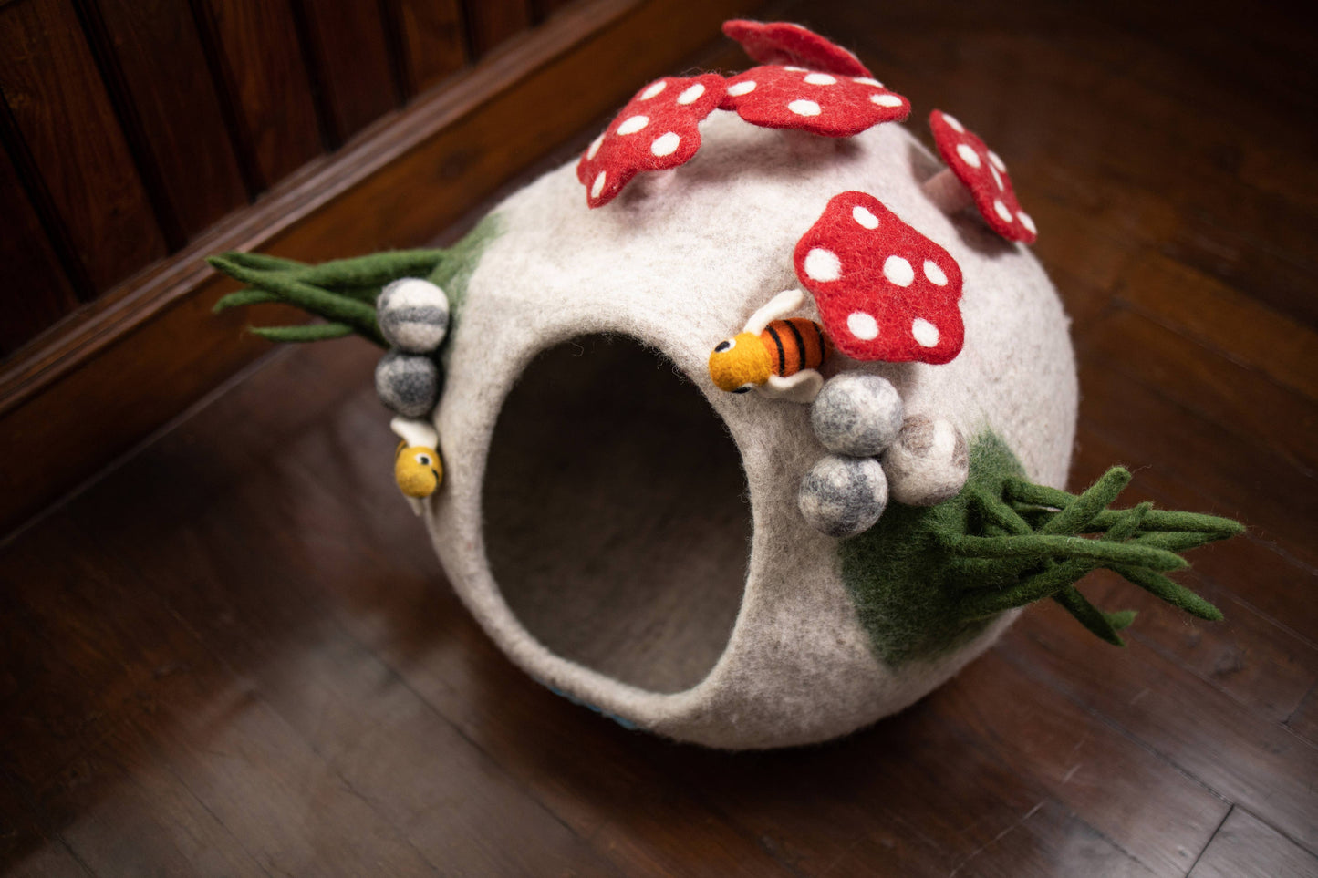 Cat Cave Bee Home, 100% Wool, Felted, Handmade, Grey