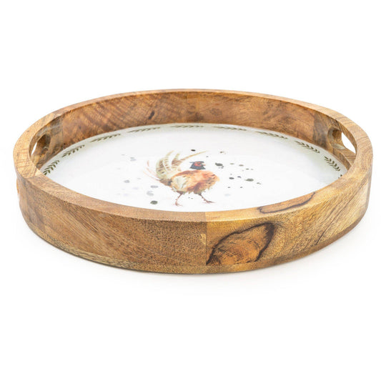 Round Wooden Tray Pheasant 30cm