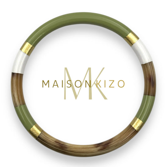 Lacquered buffalo horn bangle Multicolor Khaki White Gold C22