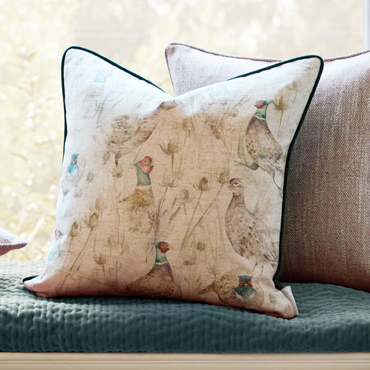 Bowmont Pheasant Printed Piped Cushion Natural