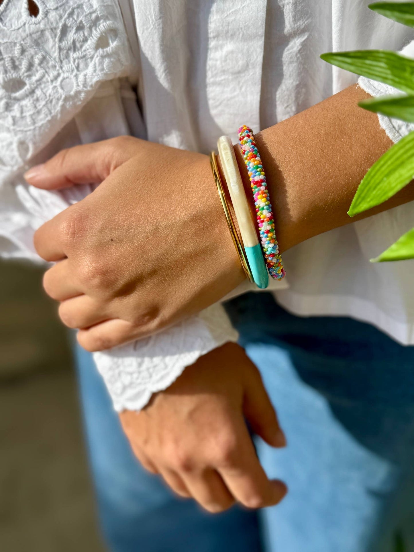 Turquoise buffalo horn lacquered bangle