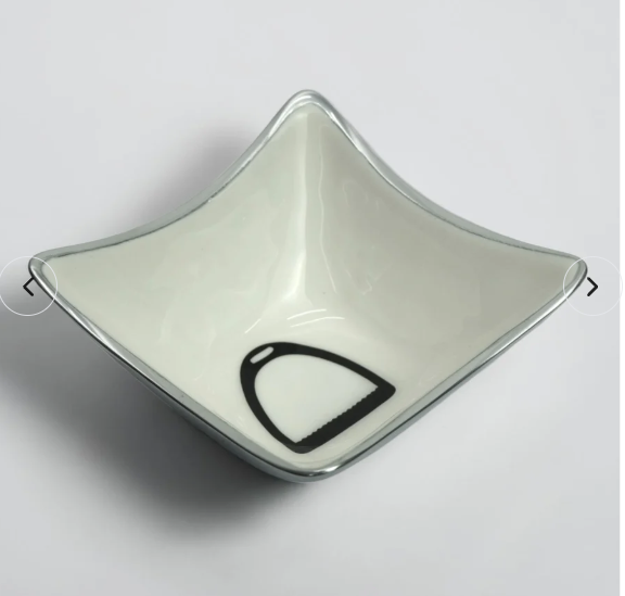 Horse Stirrup Bowl Acrylic Finish 4-Corner Square 7.5"