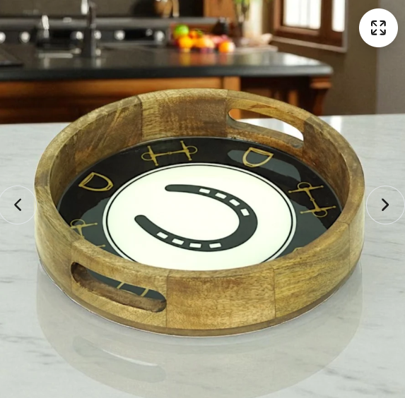 Horse Shoe Bit Stirrup Tray Acrylic Finish Round 10"