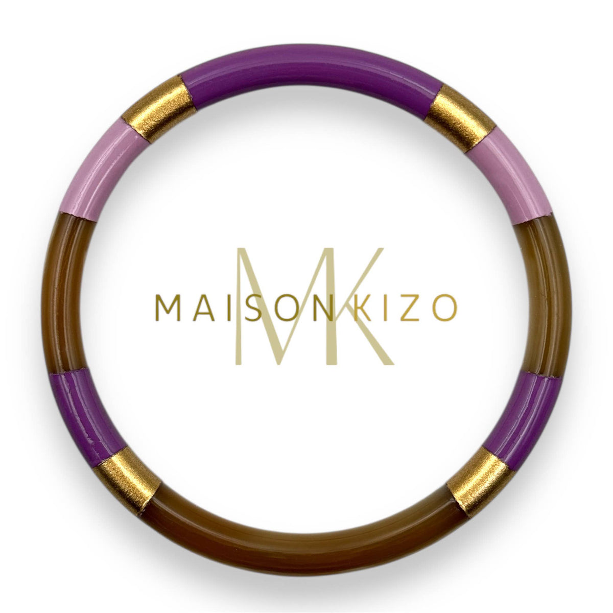 Lacquered buffalo horn bangle Multicolored Eggplant and pink