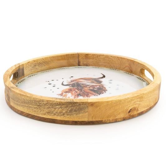 Round Wooden Tray Highland Cow  30cm