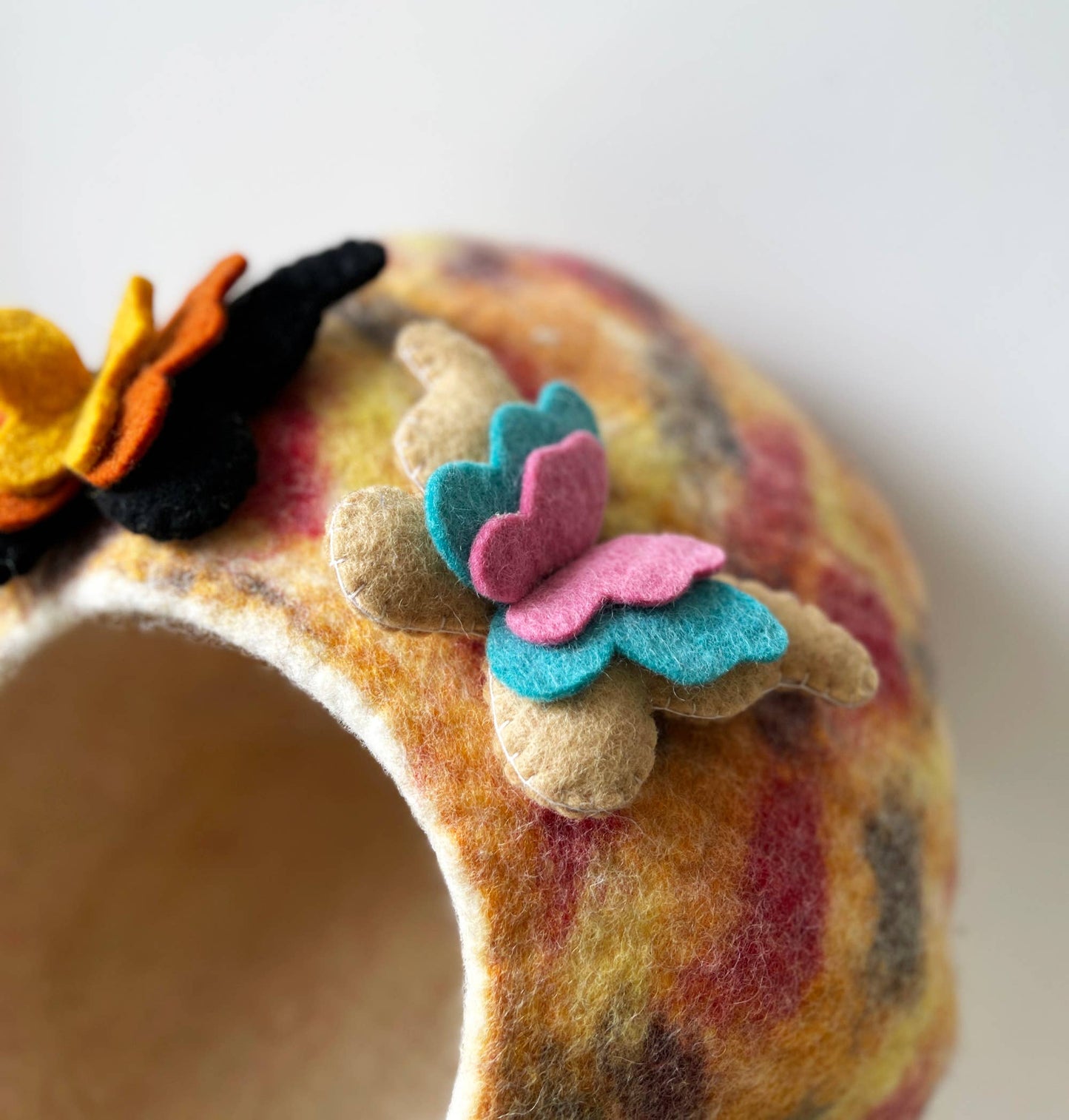 Pet Cave Orange Butterfly, 100% Wool, Felted, Handmade