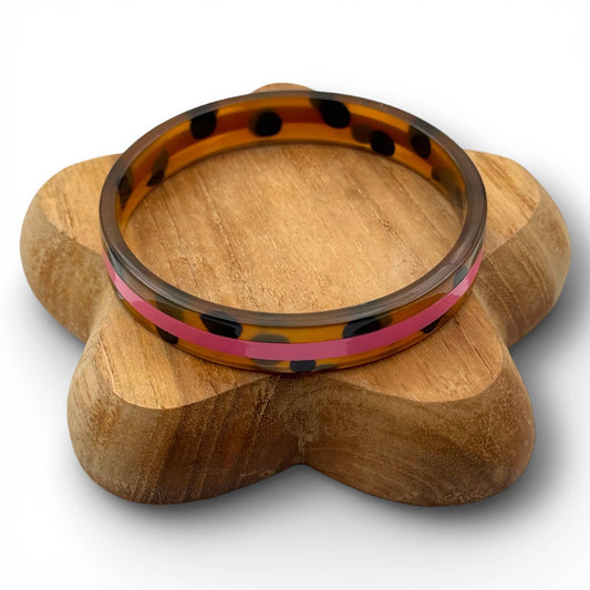 Buffalo horn bangle 1 cm Leopard & Pink C94