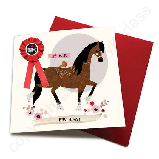 Its Your Birthday - Horse Birthday Card (with satin rosette)