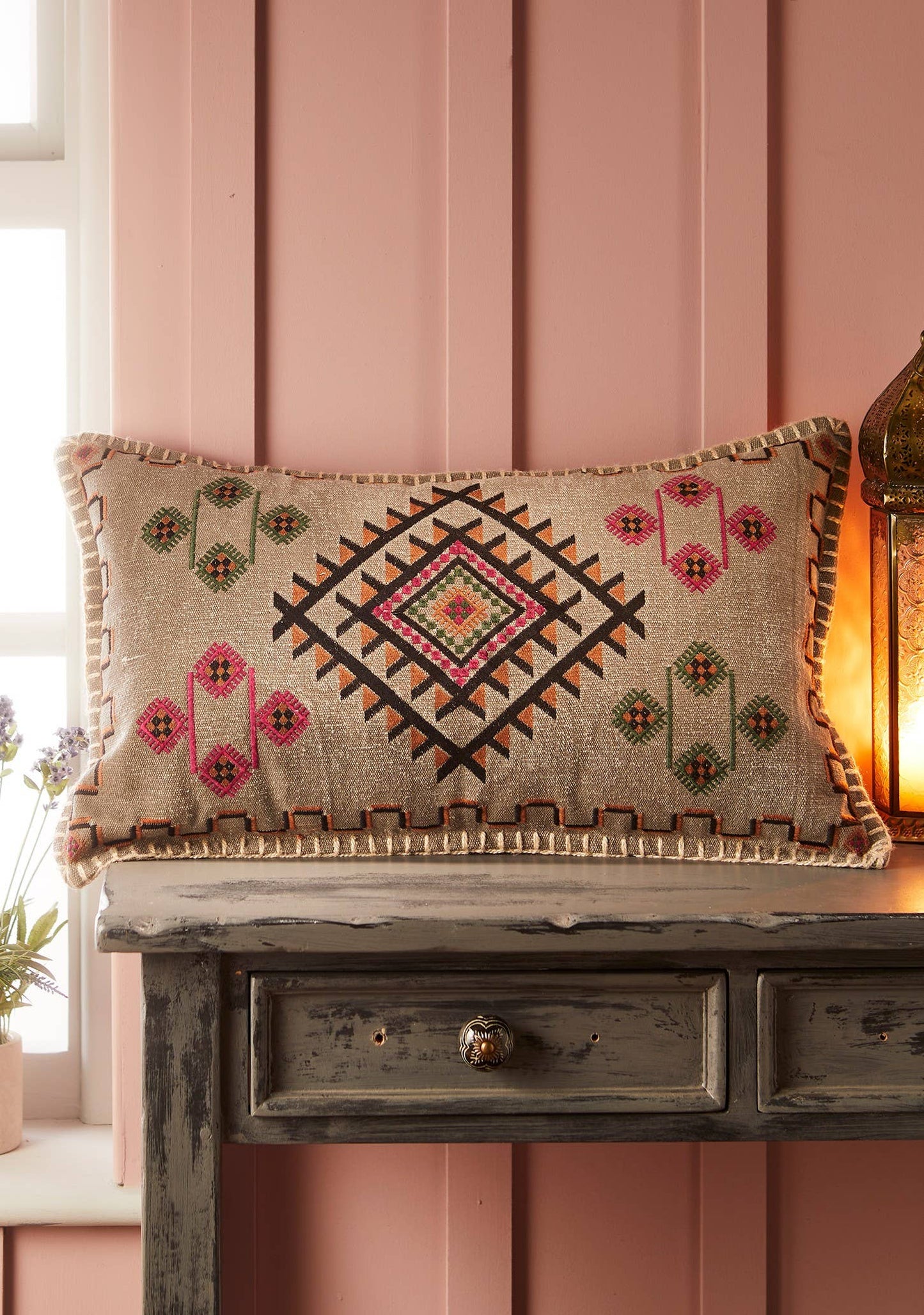 Satara Embroidered Stone Wash Cushion Cover