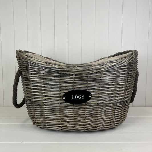 Oval Tapered Log Basket With Two Hessian Ears