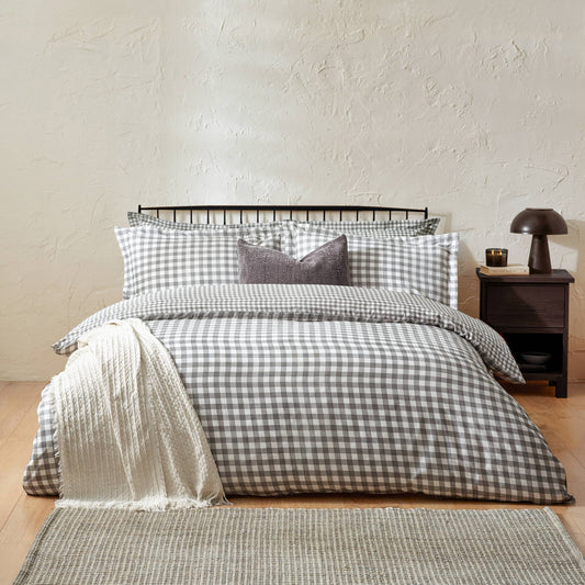 Barton Check Reversible Duvet Cover Set Grey
