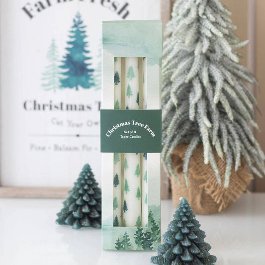 Set of 3 White Christmas Tree Taper Candles