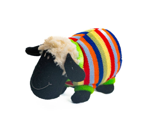 Small Woolly Sheep Plush Toy in Stripe Jumper, Sheep