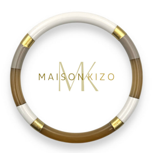 White gold grey/taupe lacquered buffalo horn bangle