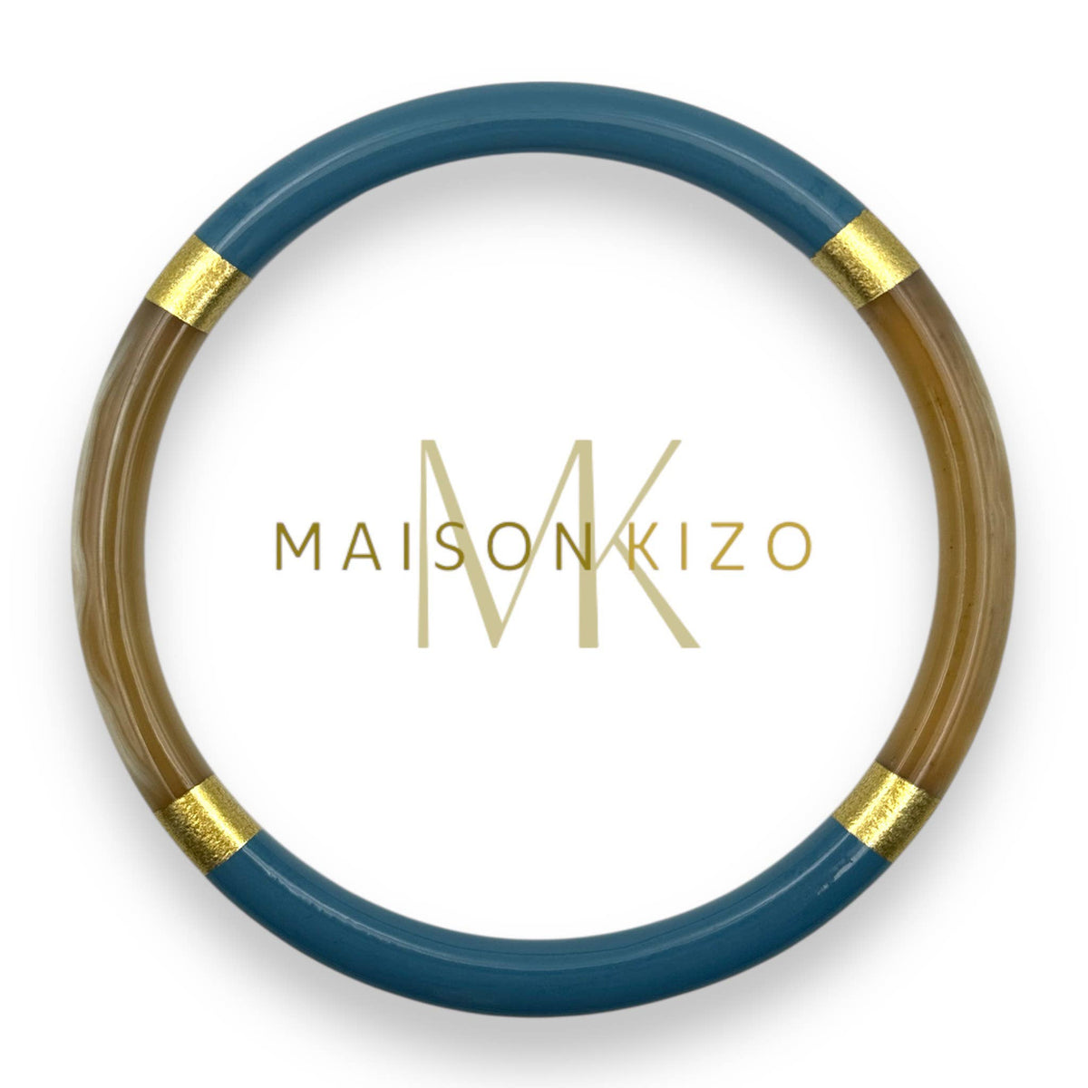 Lacquered buffalo horn bangle Teal blue and gold 6mm