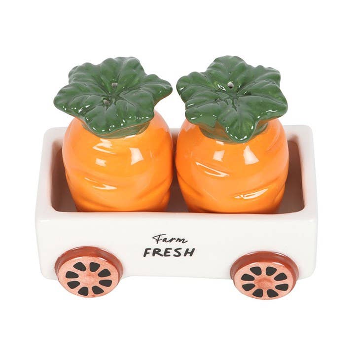 Carrot Patch Salt and Pepper Shakers in Wagon